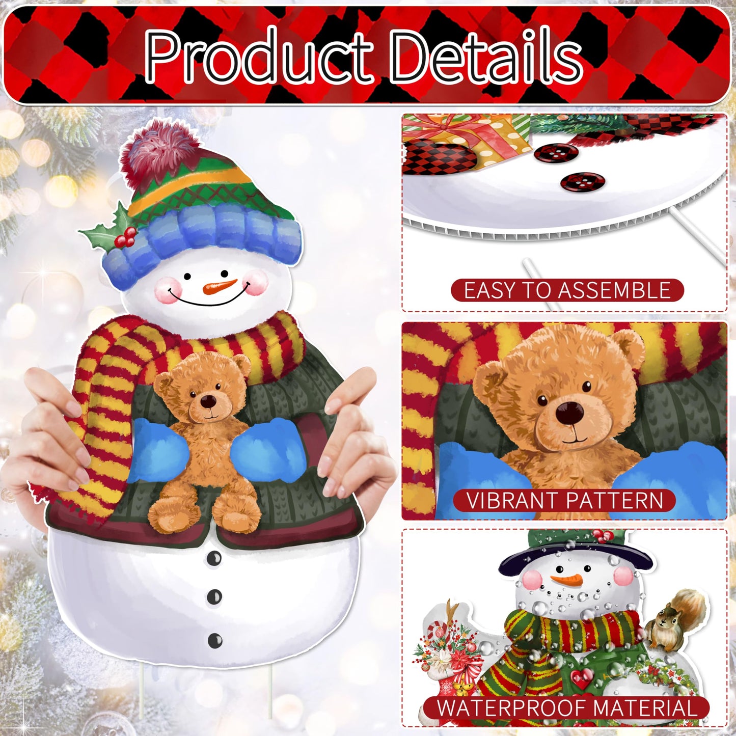 TREWAVE 9 Pcs Christmas Yard Signs with Stakes - Snowman Yard Stakes - Winter Outdoor Christmas Yard Decorations - Holiday Garden Signs for Lawn Pathway Outside Decor