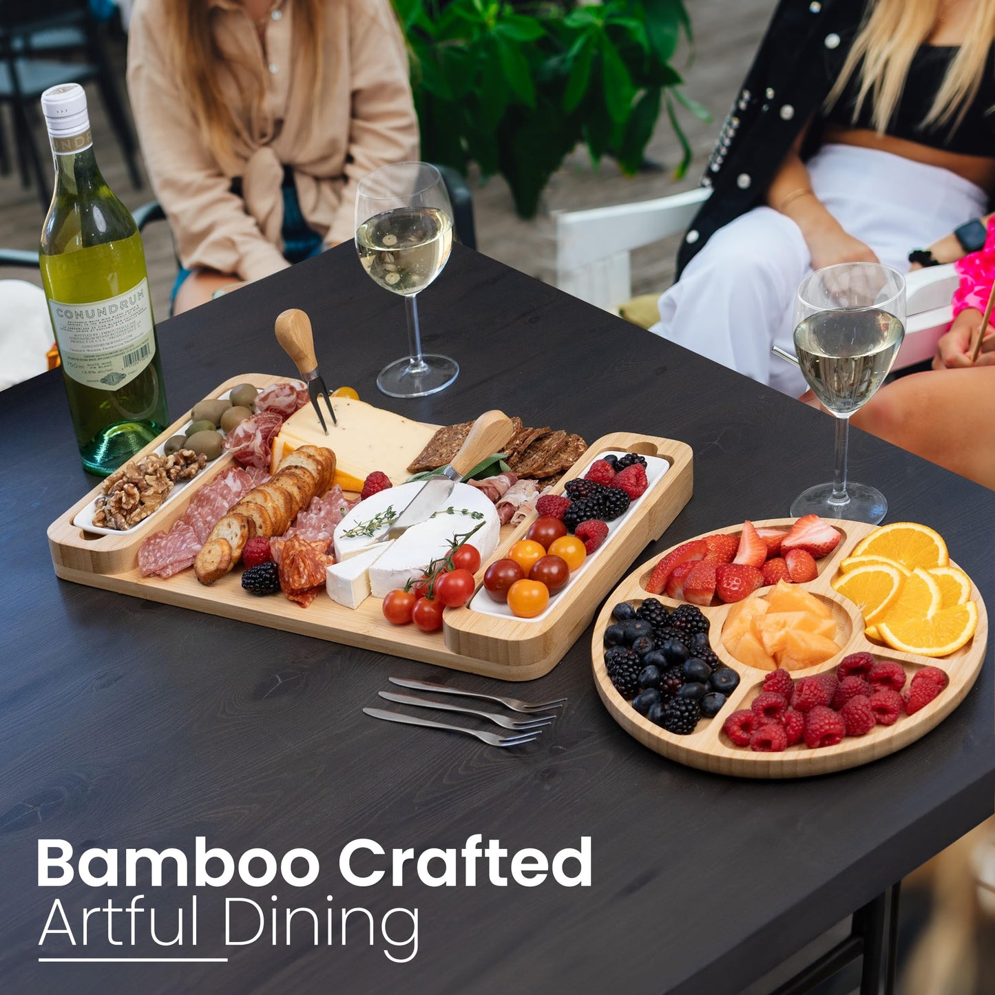 Charcuterie Boards - Large Bamboo Cheese Board Gift Set with Serving Tray, Knives & Bowls for Meat, Cheese & Crackers - House Warming Gifts New Home, Wedding Gift for Couple, Birthday Gifts for Women