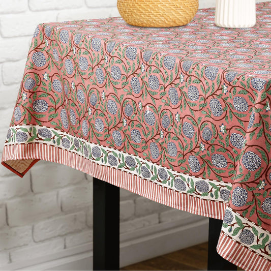 Newtay 60'' x 90'' Hand Block Print Mahjong Table Cloth Square Cotton Floral Tablecloth Washable Print Rectangle Table Cover with Dust Proof for Kitchen Dining Party(60'' X 90'',Dark Salmon,Pink)