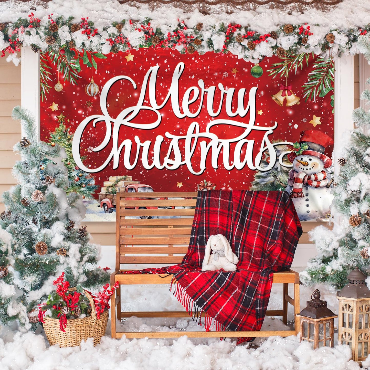 Large Christmas Banner Decorations Red Flag Outdoor 72x44 Inch, Merry Christmas Gifts for Indoor Home House Decor Party Supplies, Yard Sign Background for Photography