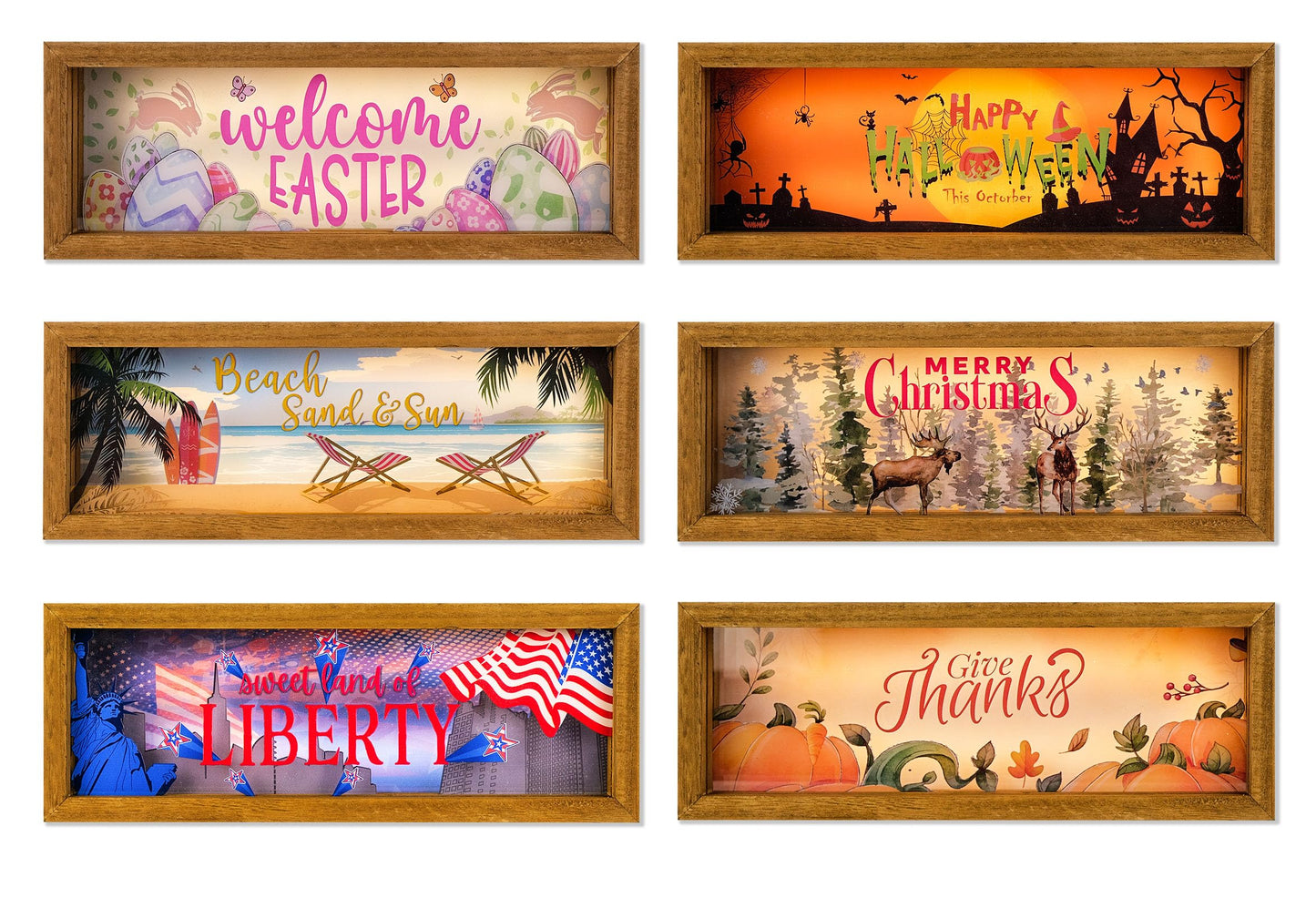 SAILINGSTORY Interchangeable Holiday Decor 6 Seasonal Decor Night Light Shadow Box Easter Summer 4th of July Halloween Thanksgiving Christmas Decorations