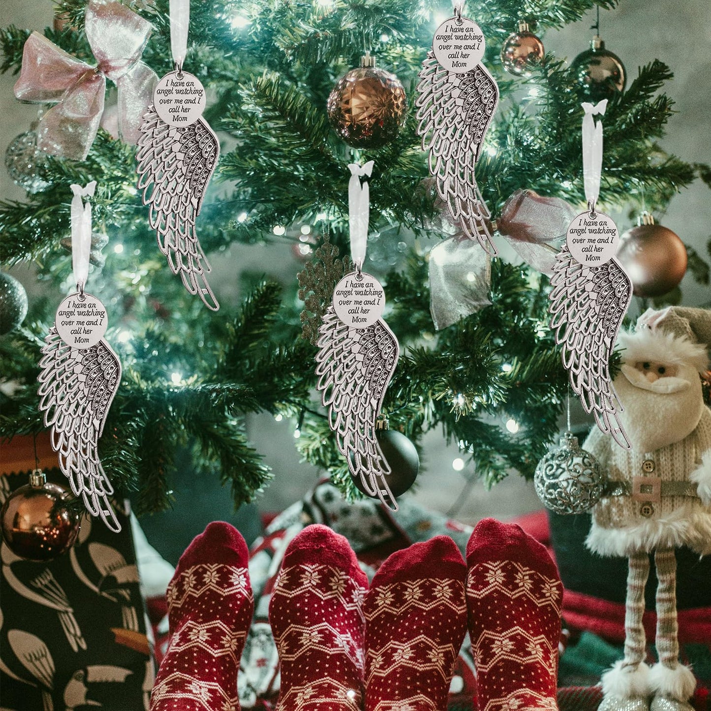 Memorial Christmas Ornament Angel Wings, Sympathy Gifts for Loss of Mom in Memory of Loved One in Heaven Keepsake Remembrance Christmas Tree Decoration