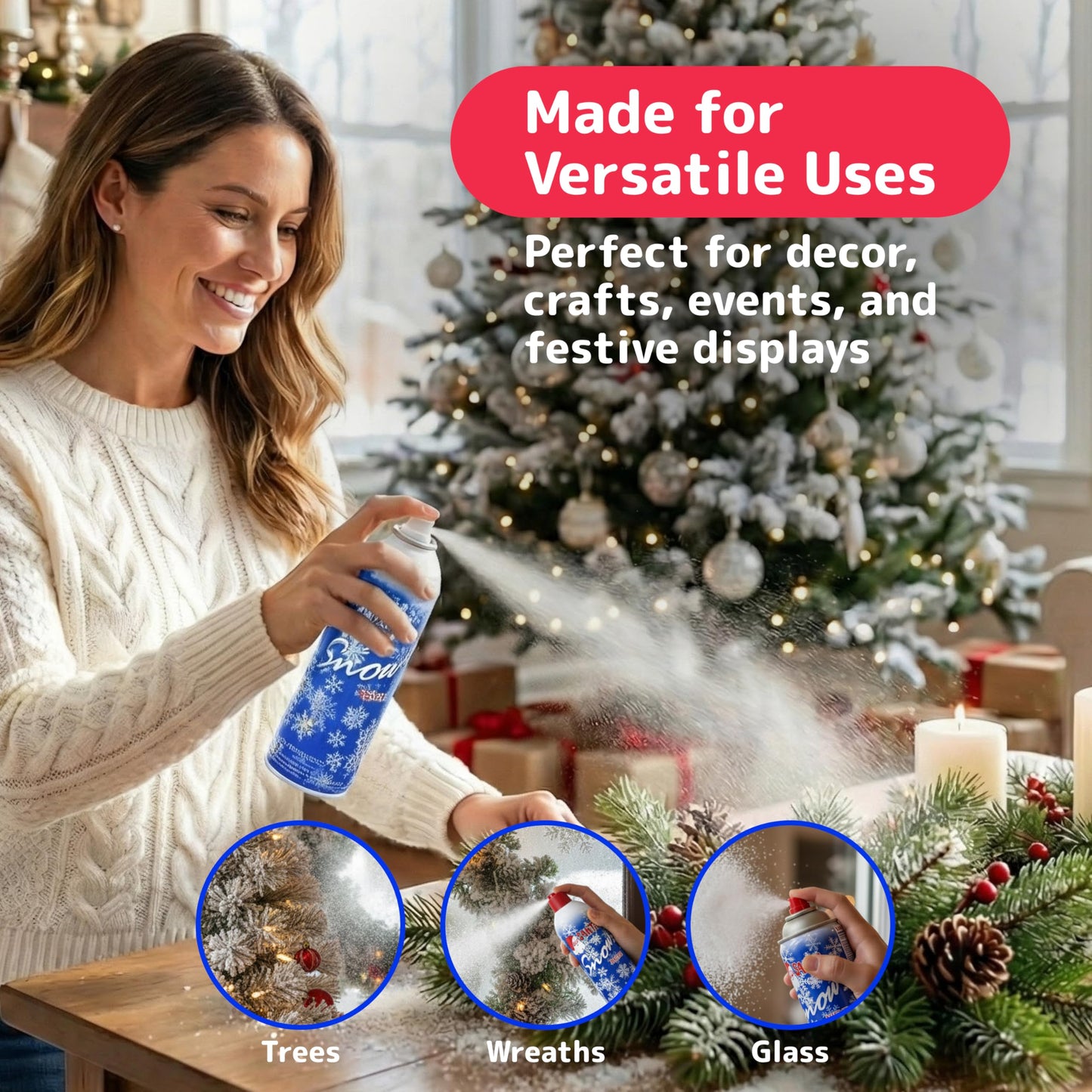 Prextex 2 Pack Fake Snow Spray for Christmas Tree - Quick-Dry Textured Christmas Tree Flocking Spray in 13oz Aerosol Bottles for Decorating and Crafts - Artificial Snow Flock for Windows and Mirrors