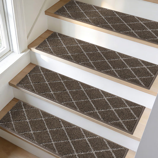 BEQHAUSE Stair Treads Non Slip Stair Runners for Wooden Steps Machine Washable Stair Rugs Soft Polyester Stair Runner Mats for Dogs Kids Brown Carpet Stair Treads,4PCS