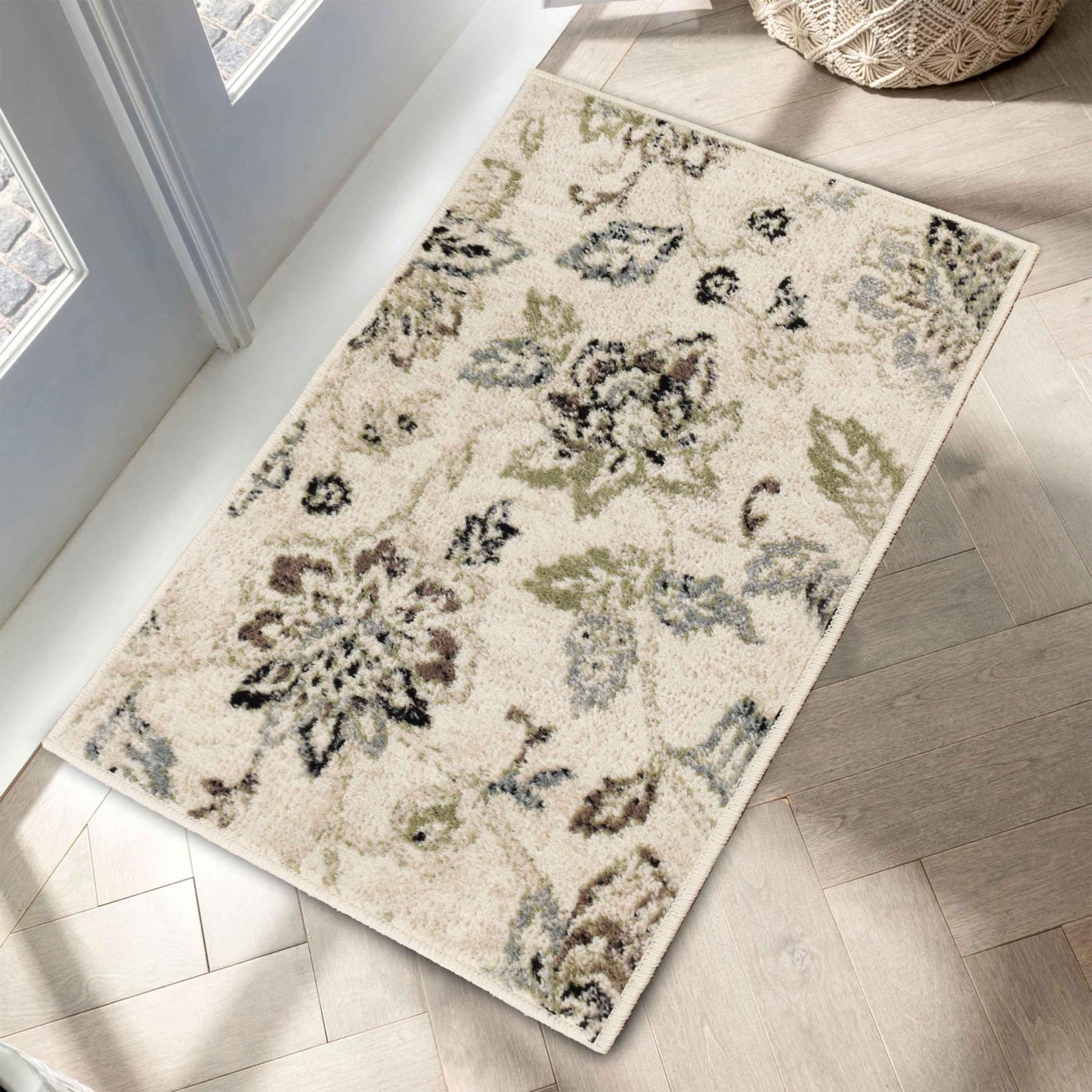 Superior Indoor Large Area Rug for Hallways, Entry, Office, Living/Bedroom, Hardwood, Tile, Floor Cover, Plush Carpet Cover, Modern Farmhouse Floral Decor, Jacobean Collection, 2' x 3', Beige Brown