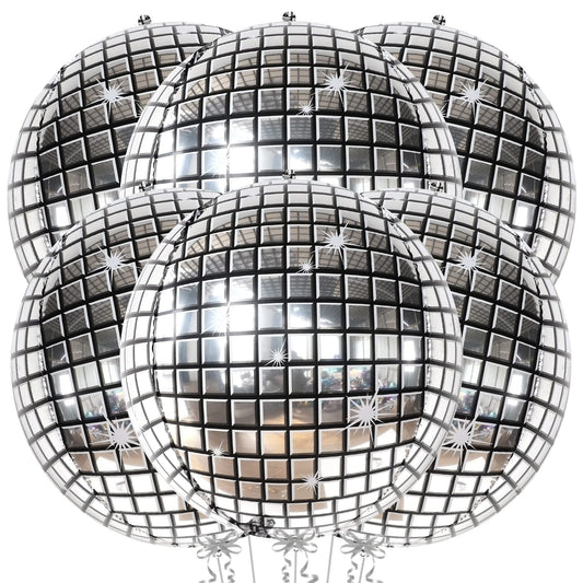 KatchOn, Big Silver Disco Ball Balloons - 22 Inch, Pack of 6 | Disco Party Decorations, 4D Sphere Disco Balloons for 70s Theme Party Decor, Bachelorette Party Decorations | Graduation Decorations 2026