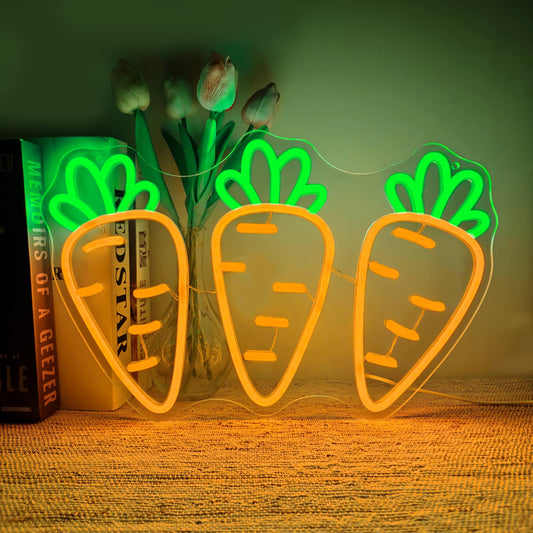 Carrot Neon Sign Triple Carrot Cluster Neon for Festive Easter & Garden LED Wall Decor Vegetable ShopLight Carrot Lover Gift Garden Decor Sign