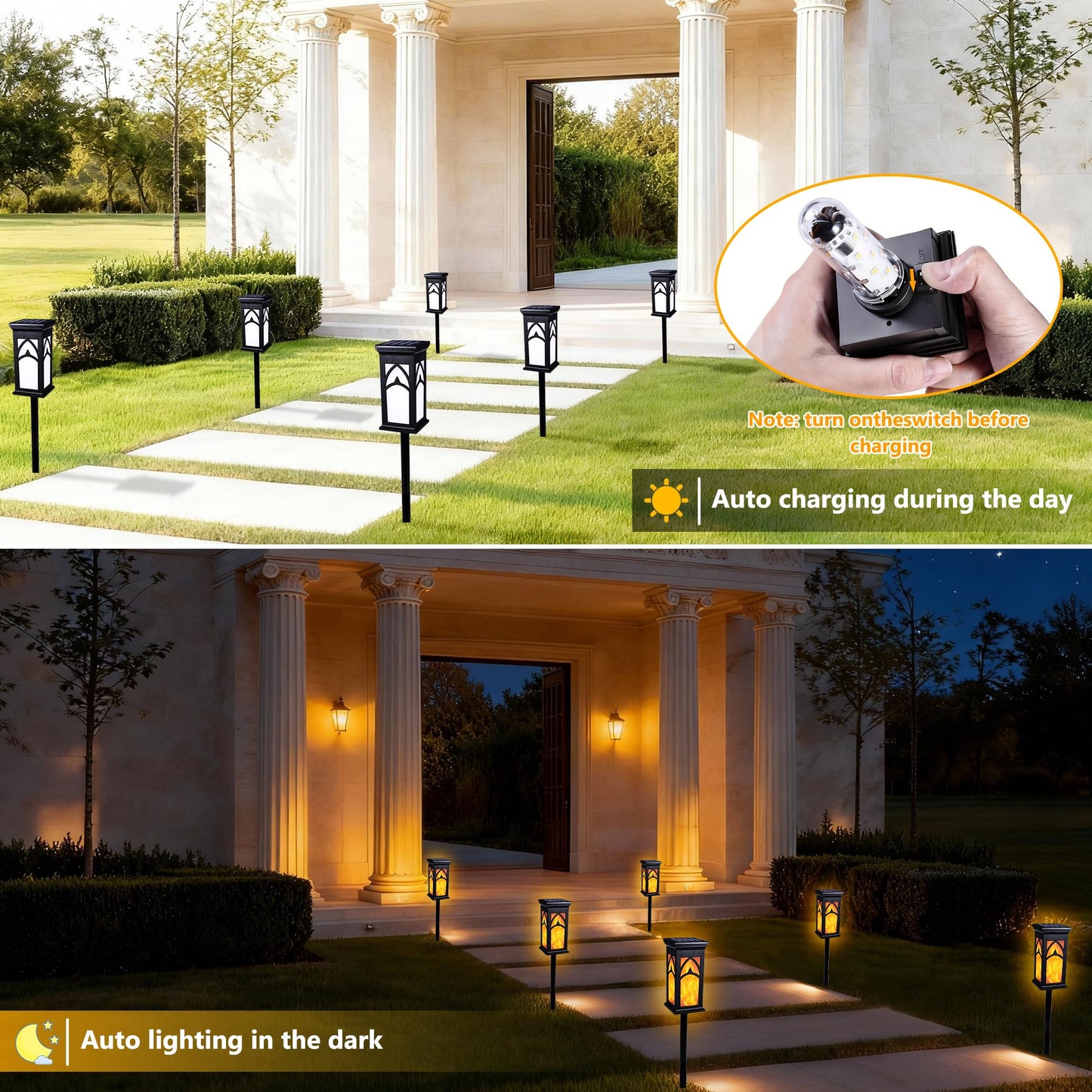 Jnaurb Solar Lights Outdoor, 6 Pack Solar Torch Light with Flickering Flame, Waterproof Garden Lights Outdoor Landscape Lighting, Flame Torches for Outside Patio Pathway Walkway Yard Lawn Decorations