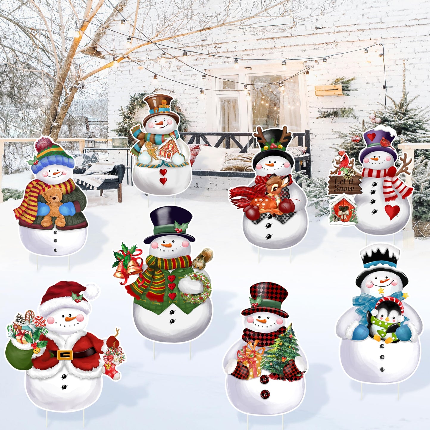 TREWAVE 9 Pcs Christmas Yard Signs with Stakes - Snowman Yard Stakes - Winter Outdoor Christmas Yard Decorations - Holiday Garden Signs for Lawn Pathway Outside Decor