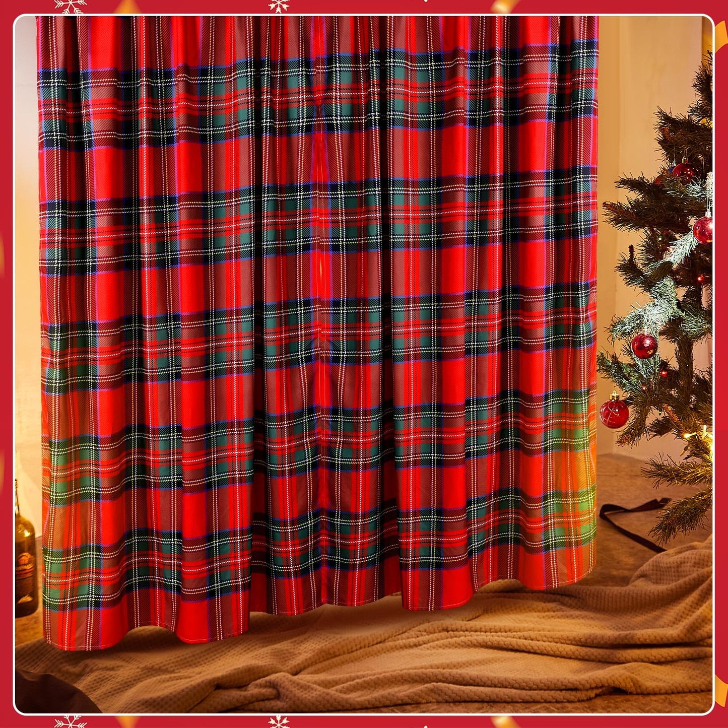 Fanfanwin Buffalo Plaid Curtains Buffalo Plaid Curtain Farmhouse Xmas Window Drapes for Living Room Bathroom Home Decoration