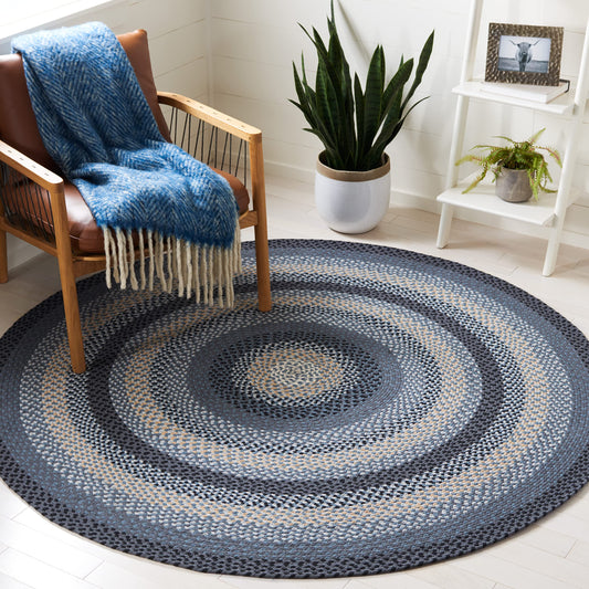 SAFAVIEH Braided Collection Area Rug - 5' x 8' Oval, Dark Grey & Blue, Flat Weave Reversible Cotton Design, Easy Care, Ideal for High Traffic Areas in Living Room, Bedroom (BRD651H)