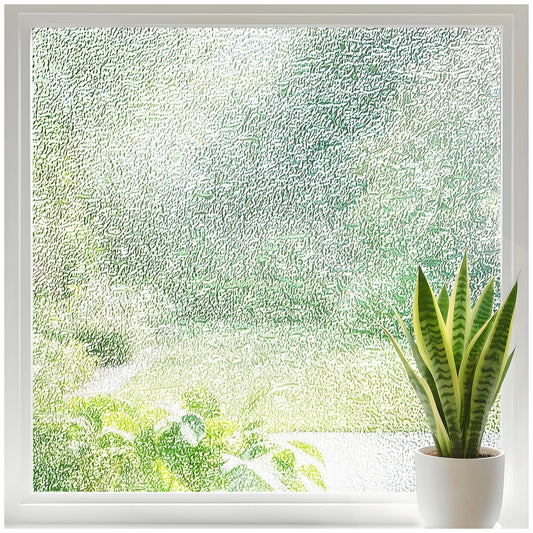 Borskyn Frosted Glass Window Privacy Film with Ice Vein Texture, Static Cling UV Blocking Removable Covering, Decorative Frosting Film for Home Office Bedroom Door, Clear, 17.5 x 78.7 Inches