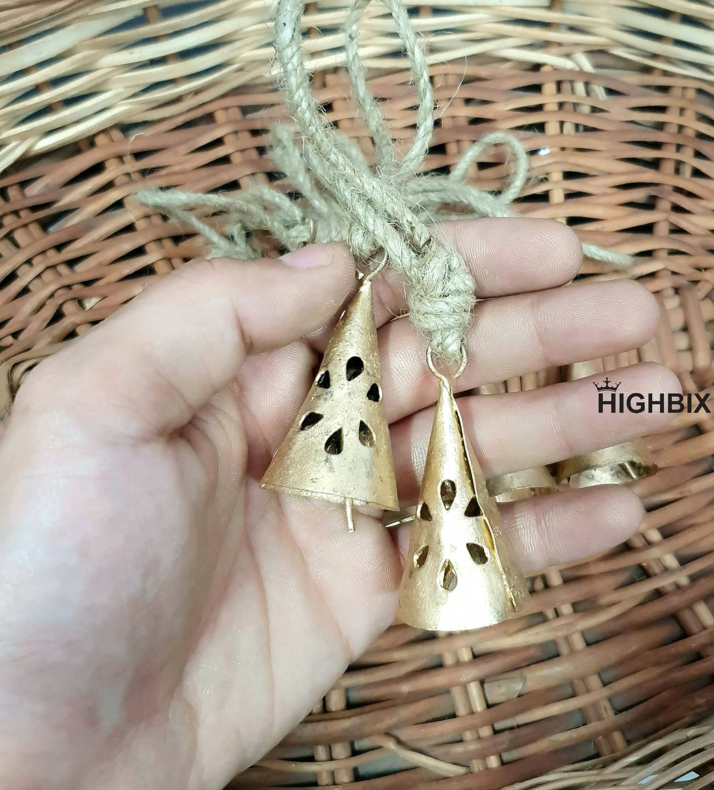 HIGHBIX Rusty Harmony Cow Bells 10 Pieces Vintage Handmade Rustic Lucky Christmas Hanging 2inch Bells (Cone Shape)