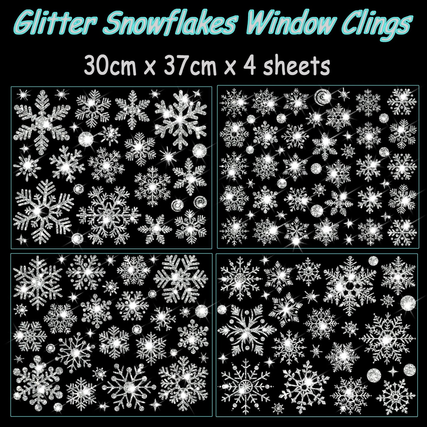 Glitter Snowflake Window Clings, 147PCS Silver Sparkling Christmas Window Clings Winter Wonderland Decorations for Home Christmas Party (Glitter Snowflake)