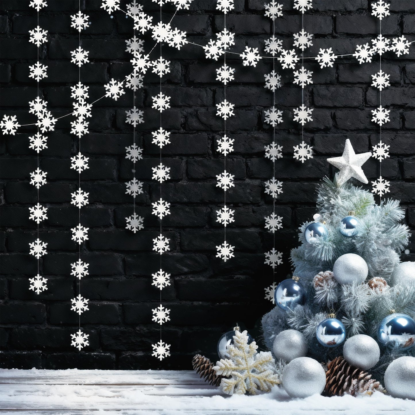 Cheerland Clearance Winter Wonderland Decorations White Snowflake Garland Hanging Paper Snowflakes Decor Snow Flake Streamer for Birthday Holiday Baby Shower Office Classroom January Party Supplies