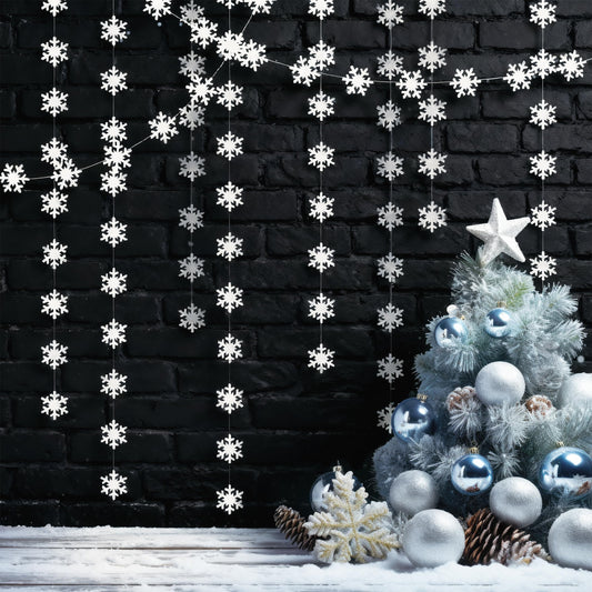 Cheerland Clearance Winter Wonderland Decorations White Snowflake Garland Hanging Paper Snowflakes Decor Snow Flake Streamer for Birthday Holiday Baby Shower Office Classroom January Party Supplies