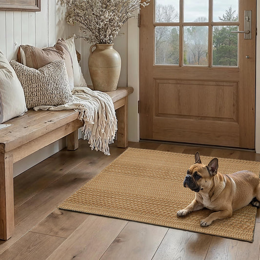 MatEssenz 2x3 Textured Washable Entry Rug, Natural Woven Low-Profile Door Mat with Non-Slip TPR Backing, Brown, for Entryway, Kitchen, Laundry Room