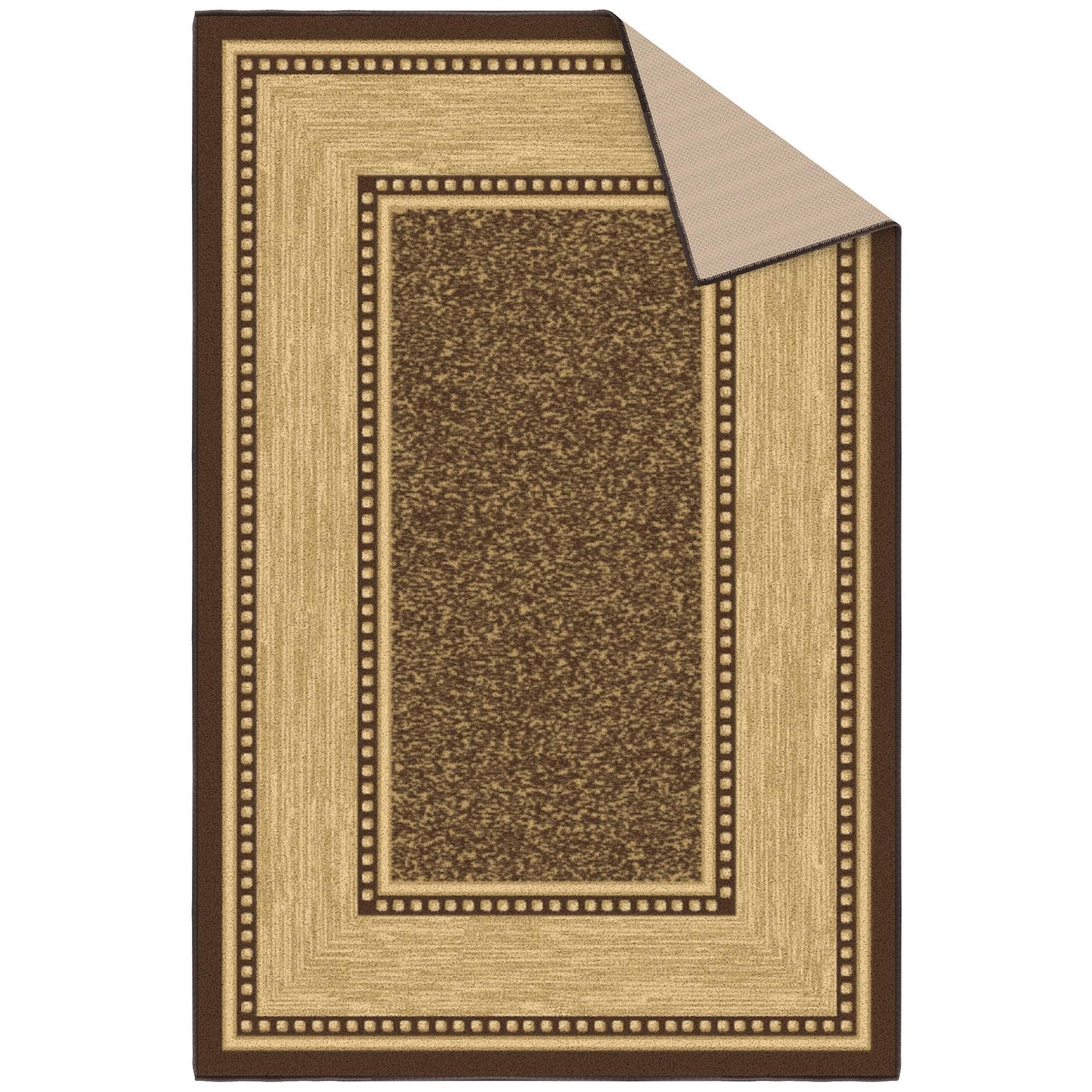 Ottomanson Area Rug 3'3" x 5' – Non Slip Rubber Backed Indoor Rug, Low Pile Accent Rug for Living Room, Bedroom, Entryway, Kitchen, Durable Floor Carpet, Border Brown