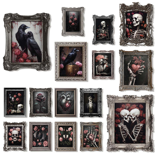 97 Decor LARGE 11x14 Gothic Wall Decor - Large Romantic Goth Decor, Skull Art Prints Spooky Home Decor, Creepy Skeleton Raven Paintings For Wall, Dark Halloween Gothic Posters For Bedroom (unframed)