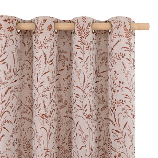 BGment Linen Curtains for Living Room 84 Inches Long - Fall Jacquard Botanical Leaf Floral Branch Vintage Cottage Core Farmhouse Light Filtering Rustic Window Drapes, Terracotta, Each 52 Inch Wide
