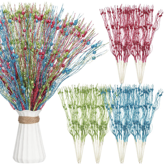 Daifunli 24 Pcs Vintage Christmas Picks and Sprays for Tree 17'' Colorful Artificial Glitter Berry Stem Pick Christmas Filler Ornament Tree Topper Branch for Xmas DIY Wreath Home Craft