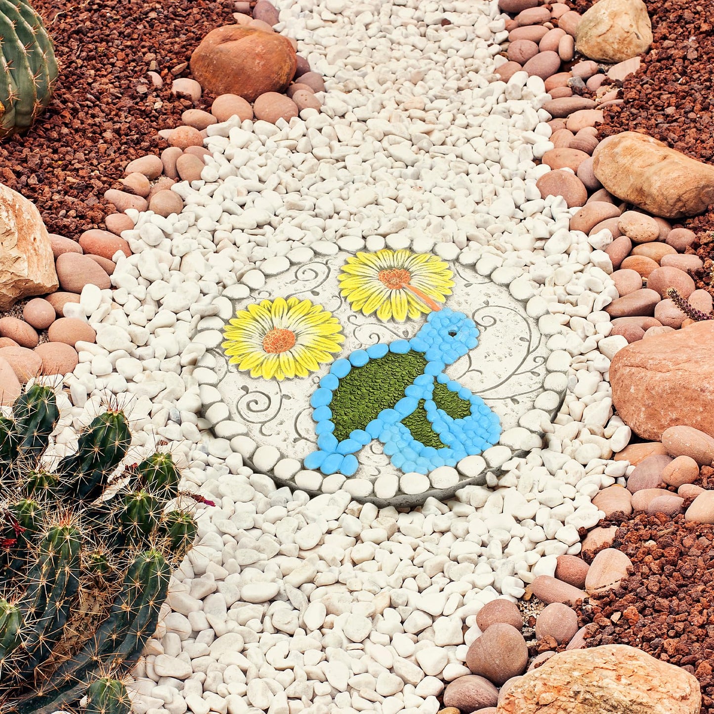 Garden Stepping Stones Set of 2 Butterfly Outdoor Garden Decor 10 inch Round Decorative Stones Pavers for Garden Walkway Landscaping, Hummingbird Gifts (N6-YYD334)
