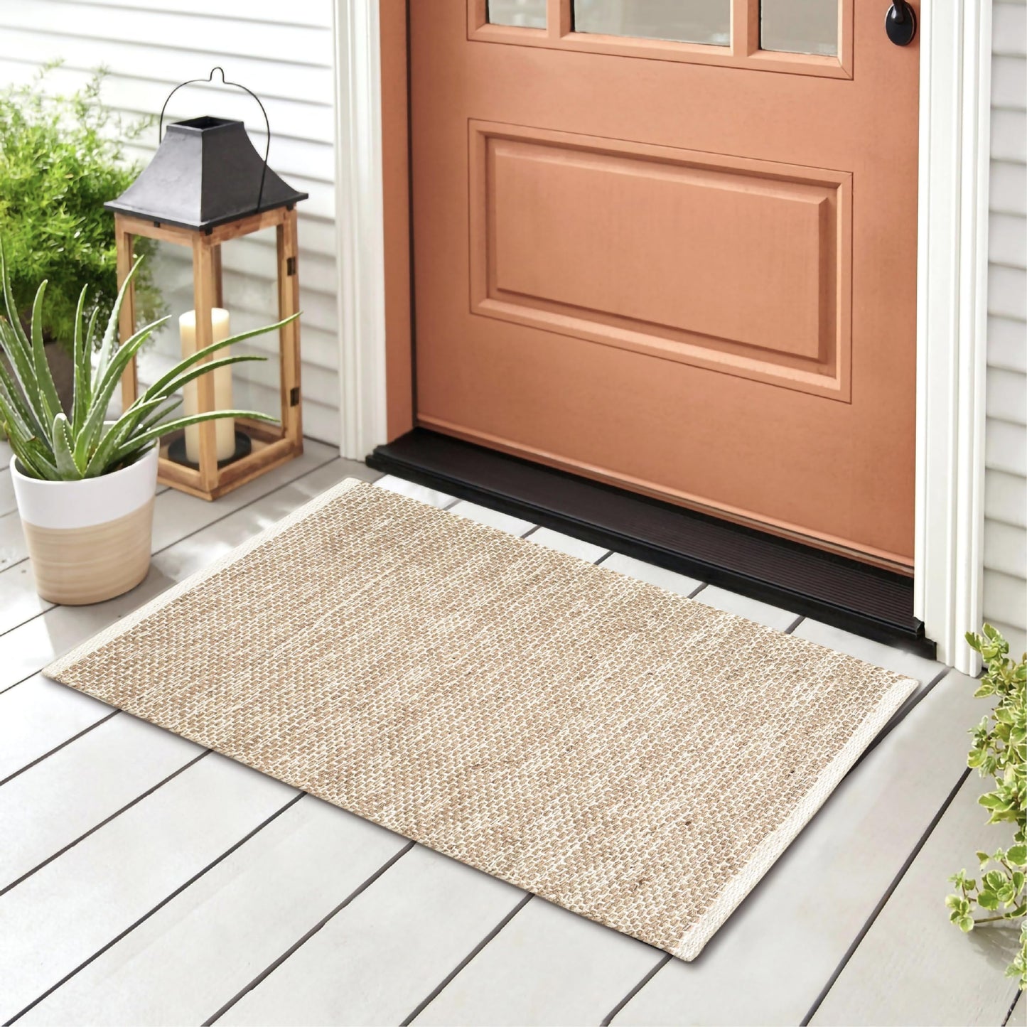 Hausattire Jute Woven Area Rug 2'x3' - Natural, Small Boho Farmhouse Rugs for Living Room, Bedroom, Kitchen, Entryway Front Door | Beige Outdoor Indoor Rustic Accent Bathroom Mat - 24x36 Inch