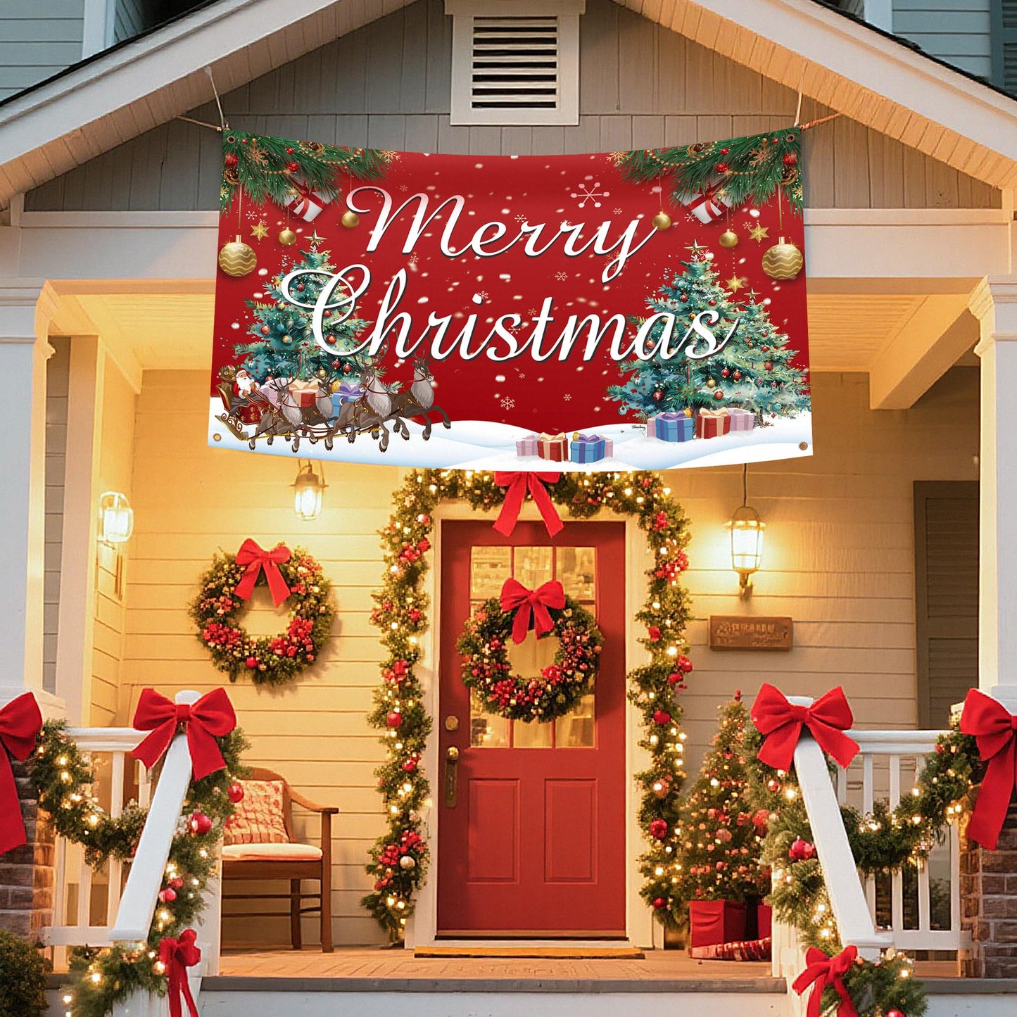HOOSUN Christmas Decorations,72 x 44 Inch Merry Christmas Backdrops for photography,Xmas Banners Party Decorations,Xmas Photo Booth Backdrop Party Banner for Wall,Yard,Garage