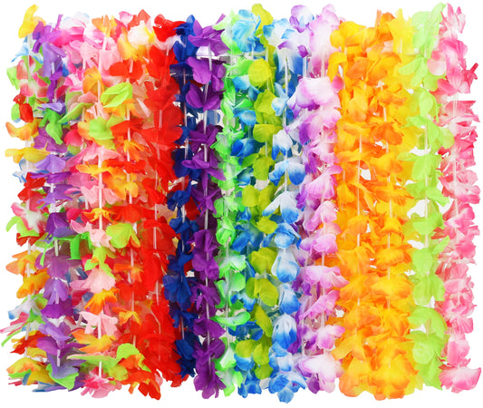 Arrowom 24pcs Hawaiian Leis Bulk Luau Party Silk Flower Necklace Colorful Tropical Hawaiian Bulk Hula Dance Party Decor Flower Leis Summer Beach Pool Party Decorations Favors Supplies