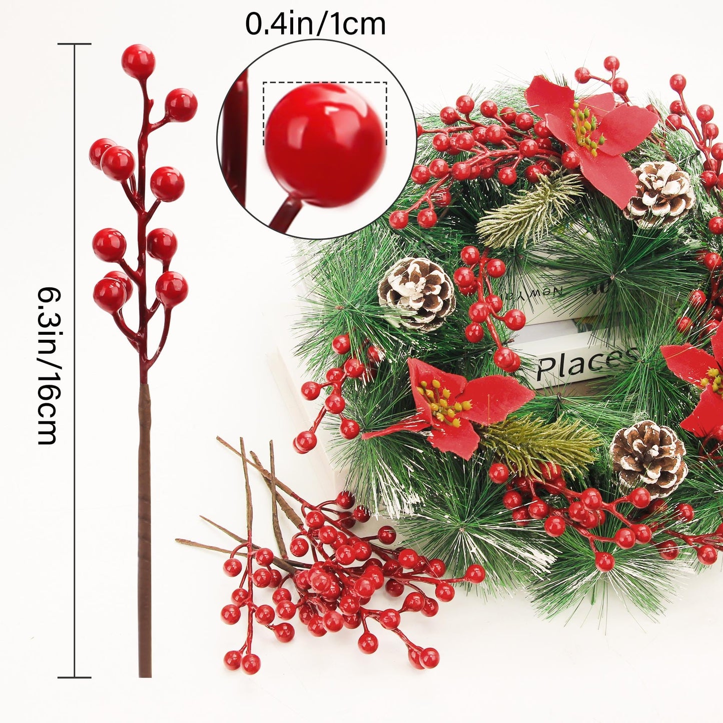 NBGV 50pack Christmas Tree Decorations Artificial Berry Stems Red Berry Picks for Xmas Winter Party Holiday Flower Arrangements Home Centerpieces and DIY Ornaments