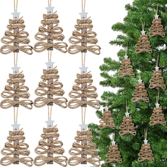 Soulchen 12 Pieces Twine Christmas Tree Ornaments Funny Farmhouse Christmas Tree Ornaments Rustic Xmas Decorations Natural Jute Hanging Decors for Xmas Party DIY Crafts Home Decor