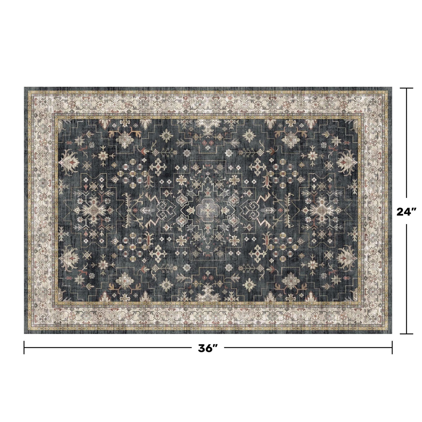 Black Washable 2x3 Entry Rug, Small Rugs for Entryway Kitchen Bathroom Door Mat Indoor Entrance, Non Slip Rubber Backing, Stain & Fade Resistant, Ashen Charcoal Floral Farmhouse Decor