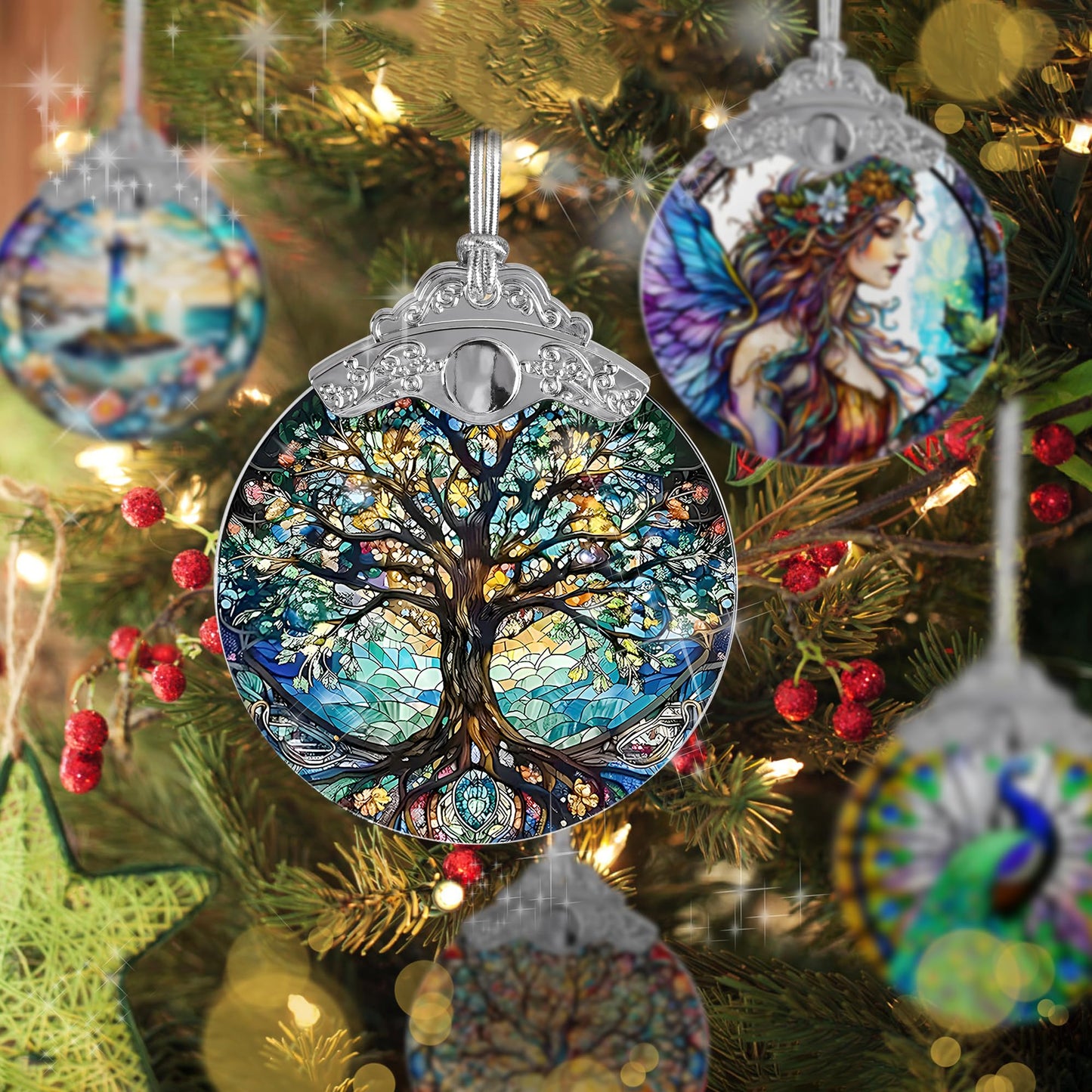 Jocidea Tree of Life Stained Glass Suncatcher - Holidays & Christmas Tree Ornament, Decor & Gifts
