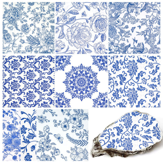 LSYAHCYY Decoupage Napkins Assorted Floral 27 Pack 9 Styles for DIY Crafting Birthday Party ， Decorative Decoupage Napkins Cocktail Paper ，Each Unfolded 13 Inch (Blue Floral)