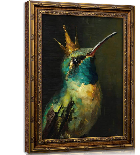 Vintage Gold Framed Canvas Wall Art Whimsical Hummingbird Painting Picture Wall Decor Boho Bird Poster Print Artwork for Living Room Bedroom Home Decoration
