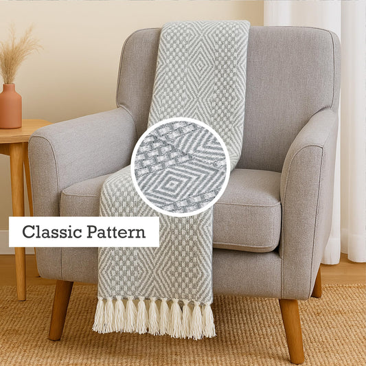 RAJRANG Grey Woven Country Rustic Throw Blanket 100% Cotton Luxury Quality Sofa Couch Bed Throws Perfect for Indoor Outdoor 50x60 Inches Wild Dove