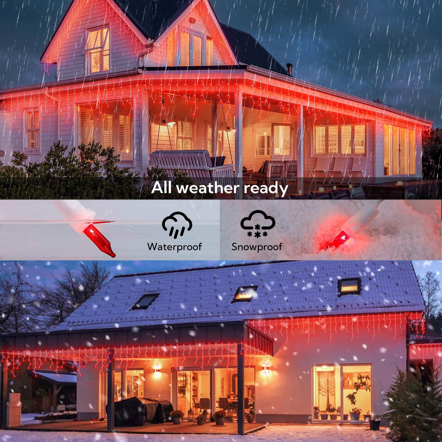 BEEWIN 23FT 200Count Red Icicle Lights,White Wire Icicle Mini Lights Plug in with 40 Drops,Hanging Curtain Fairy String Light Connectable for Christmas Valentine's Day Halloween Party Decorations