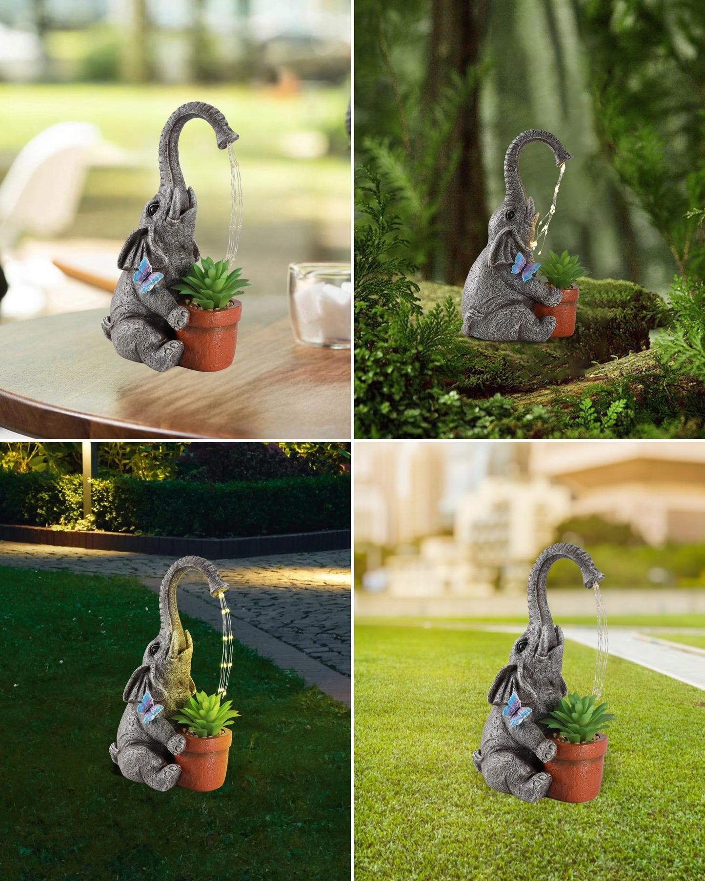 iStatue Solar Elephant Figurine with Succulent Plant Pot - 11'' Hand-Painted Lifelike Resin Lawn Ornaments Statue for Yard Art Garden Decor Gifts (Elephant)
