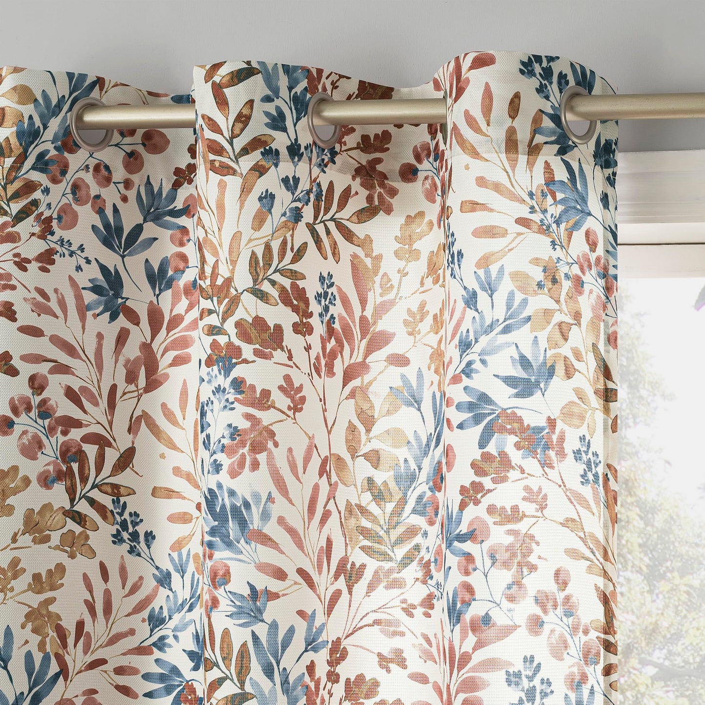 No. 918 Amelie Botanical Print Energy Saving Grommet Curtain Panel, 48" x 84", Indigo Blue