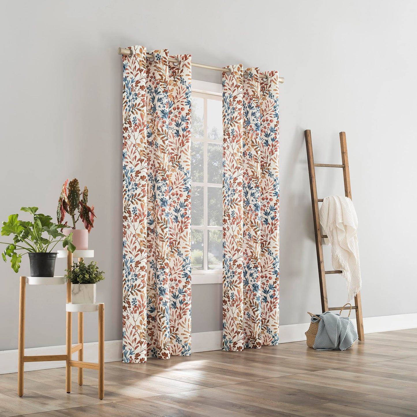 No. 918 Amelie Botanical Print Energy Saving Grommet Curtain Panel, 48" x 84", Indigo Blue