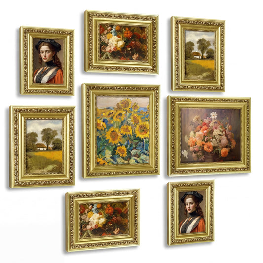 Novabright 8 Pcs Gold Vintage Picture Frames Gallery Wall Frame Set Antique Collage Photo Decor for Wall Mounting or Tabletop Display Multi Sizes for Gallery Living Room(8x10, 5x7, 4x6)