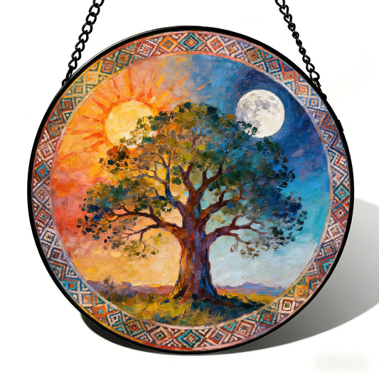 Stained Glass Window Hanging Art - Tree of Life Suncatcher Stained Glass Kit,Mothers Day Garden Gifts,Porch Decor Supplies,Crafts Decoration for Men Women Adults，7.87 Inch(VZ-33) Colorful