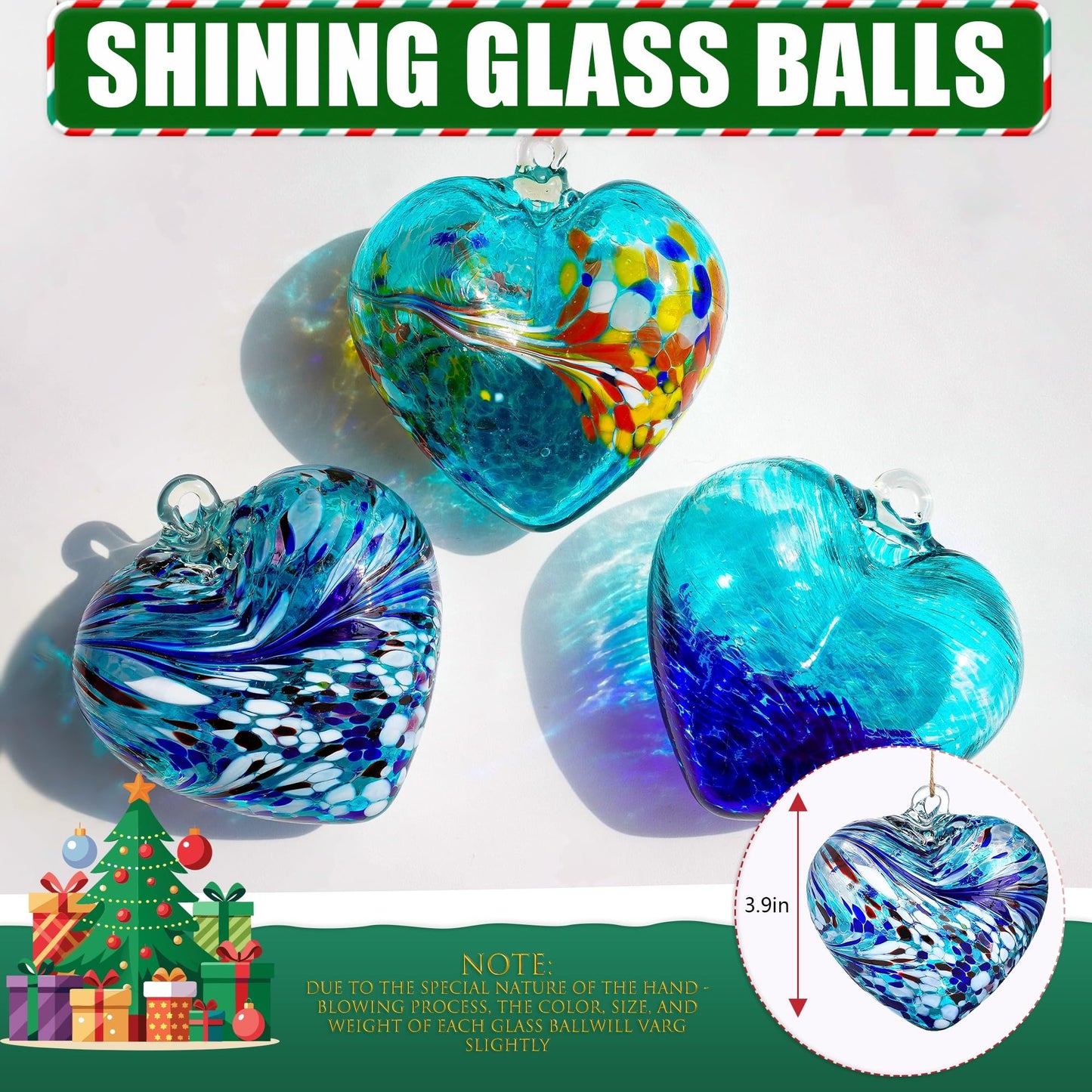 Hand Blown Glass Love Heart Gazing Balls for Women Gift, 3.8" Friendship Balls for Garden Hanging Home Decoration (Blue - A)