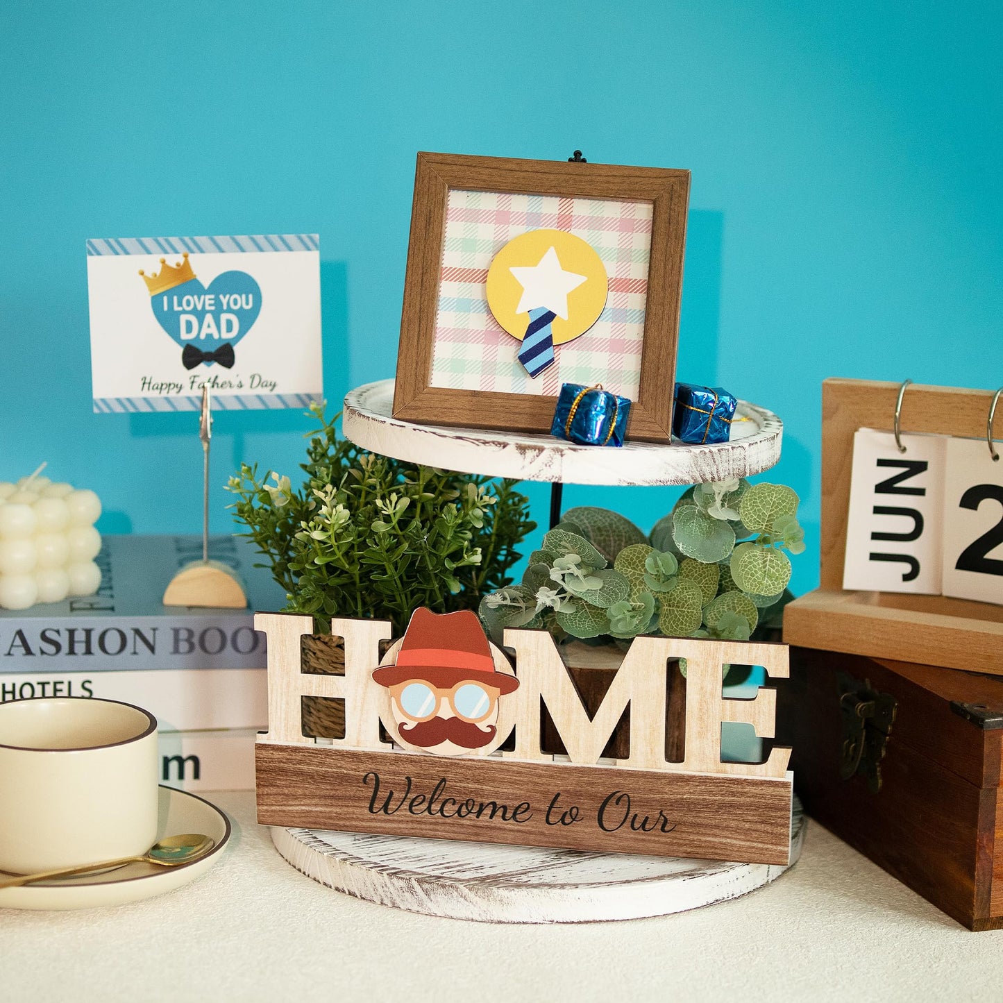 GAGILAND 48 Pcs Mother's Day Bee Day Tiered Tray Decor Summer Father's Day Interchangeable Seasonal Home Decor Wooden Signs 17 Themes Tiered Tray Decorations Set Year Round Holiday Decoration for Home