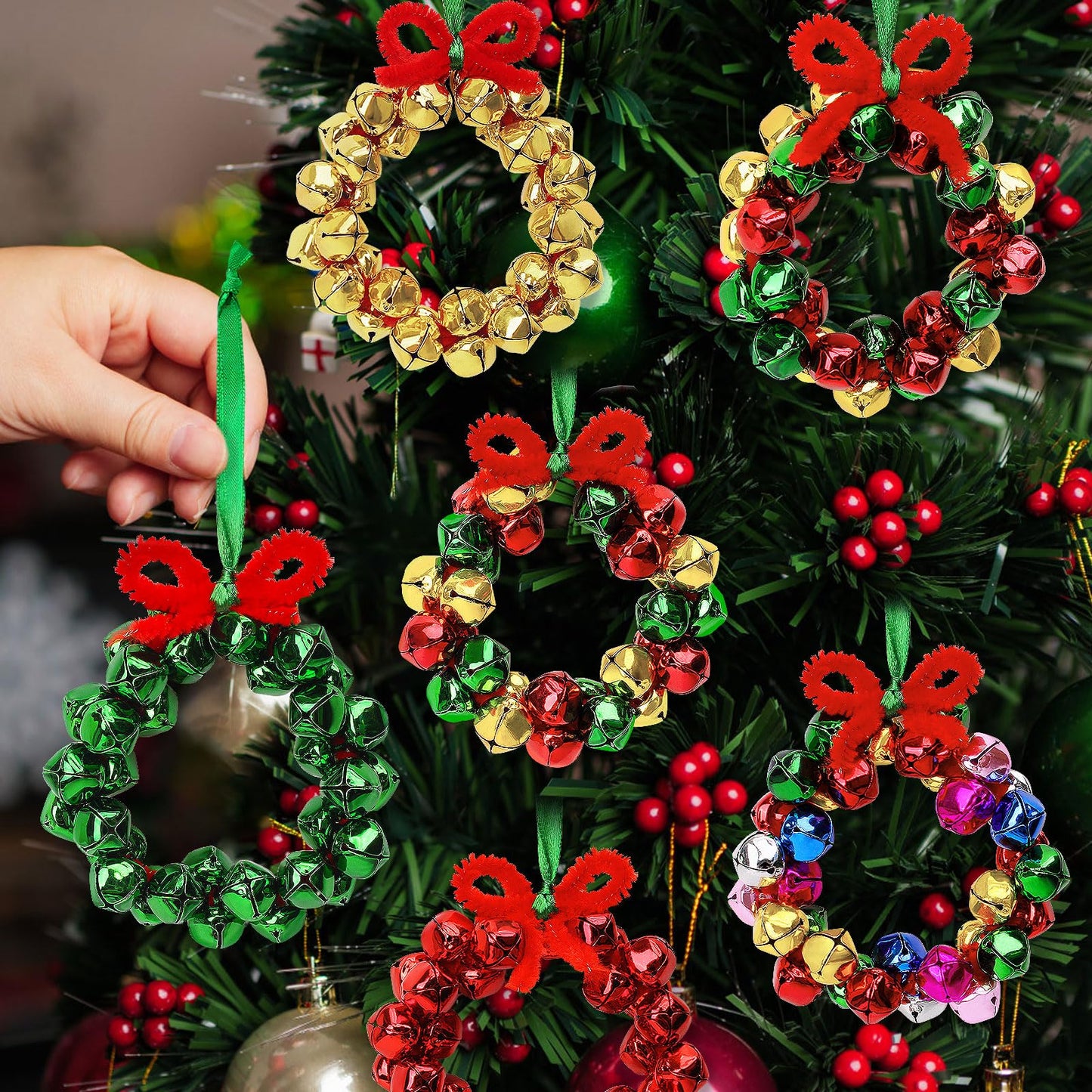 AWHETIE Christmas Crafts for Adults Kids,6 Sets Christmas Beaded Ornament Kit to Make,Jingle Bell Wreath Ornament,DIY Xmax Tree Kits Holiday Tree Decorations Party Supplies