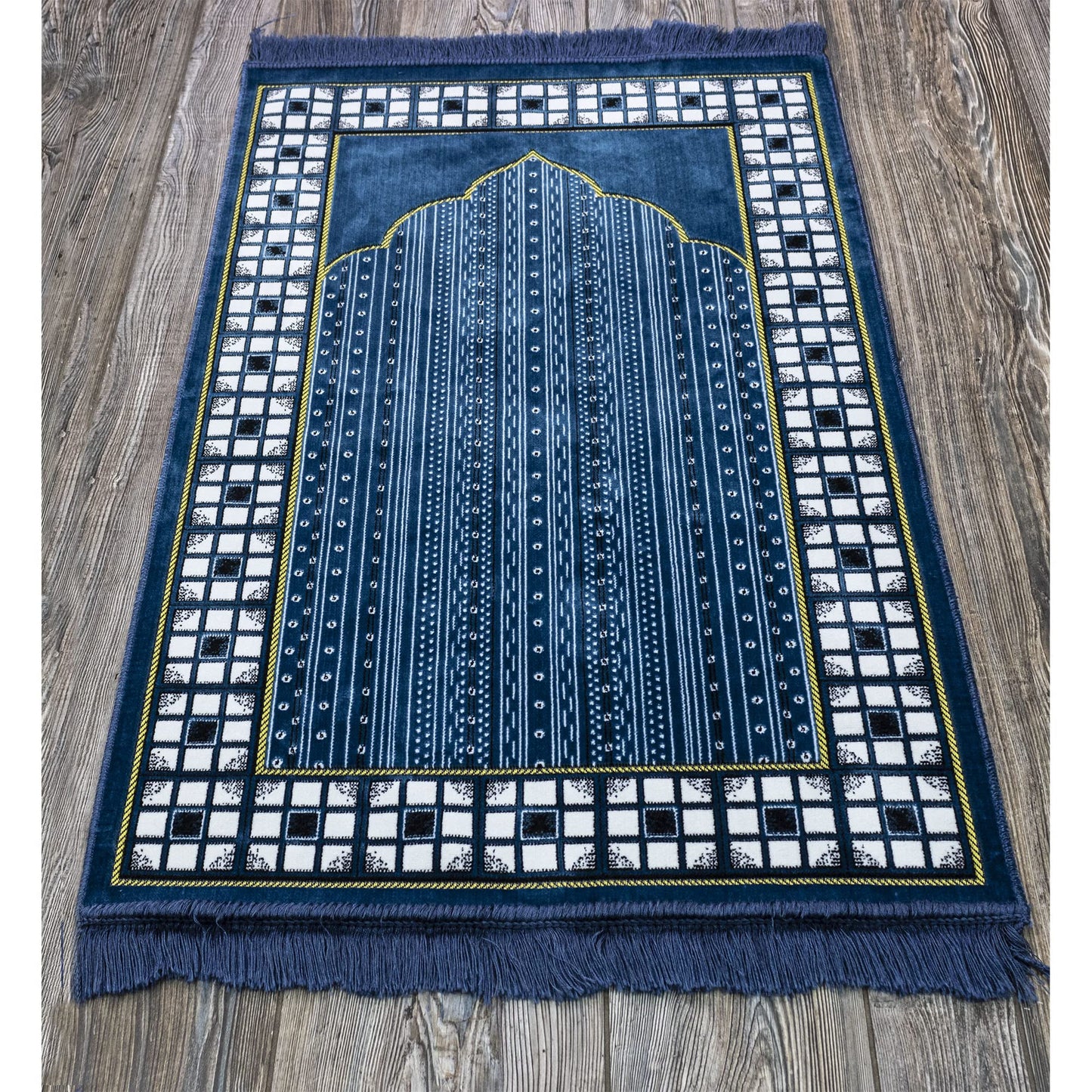 Modefa Prayer Mat - Thin Lightweight Velvet Turkish Muslim Prayer Rug - Prayer Rug Islam Men - Islamic Prayer Rug Sajjadah Prayer Mats Namaz Mat for Salah Islamic Gift Car Hanger - Vined Arch (Blue)