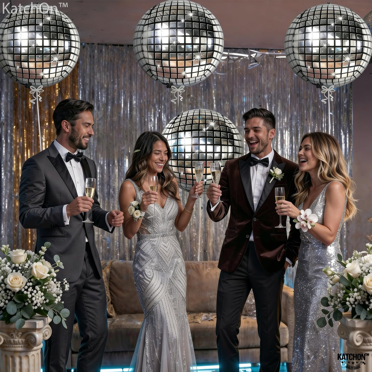 KatchOn, Big Silver Disco Ball Balloons - 22 Inch, Pack of 6 | Disco Party Decorations, 4D Sphere Disco Balloons for 70s Theme Party Decor, Bachelorette Party Decorations | Graduation Decorations 2026