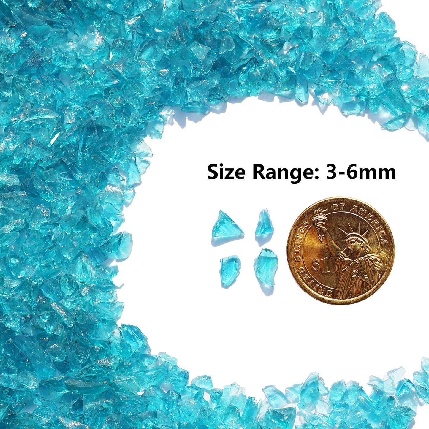 Crushed Glass for Resin Art, DIY Crafts, and Home Decor - 0.9LB Turquoise Broken Glass Pieces 3-6mm, for Vase Fillers, Tabletop Fire Pit, and Aquarium Rocks