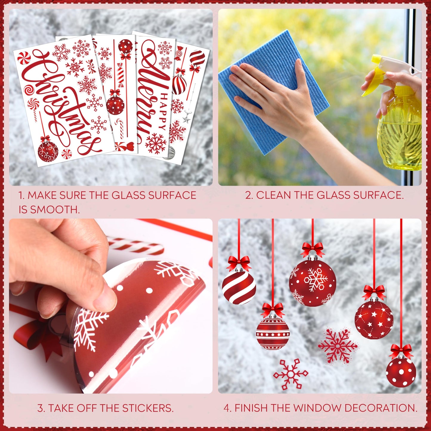 Christmas Window Clings, Merry Christmas Ball Candy Snowflake Decals Stickers, Removable Happy New Year Window Decorations for Glass Windows Xmas Holiday Home Office Decor
