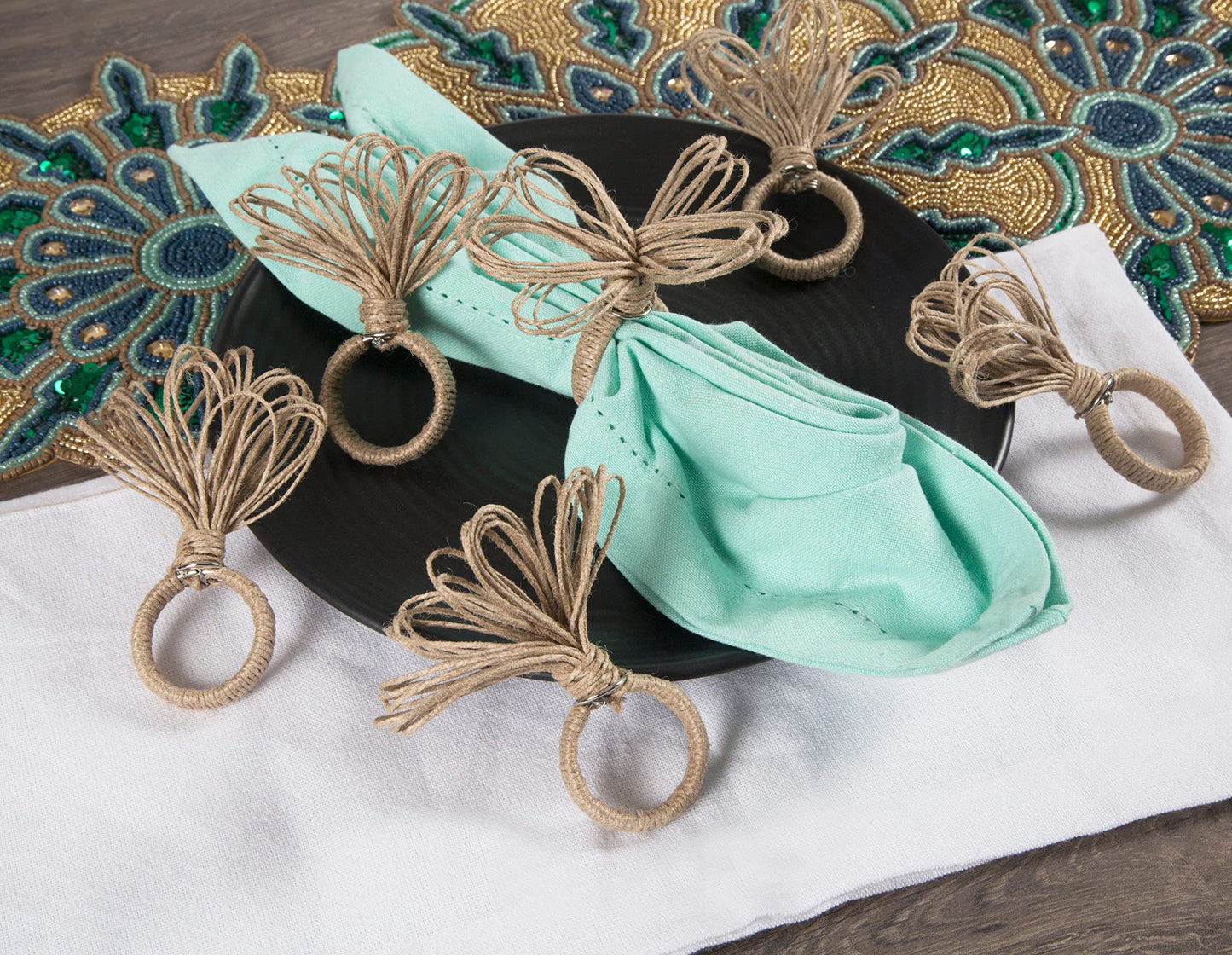 Natural Jute Napkin Ring Set of 12 - Fancy Elegant Beautiful Decorative Napkin Holder for Dining Table Décor, Farmhouse, Easter, Dinner, Party, Wedding, Thanksgiving, Holiday, New Year Everyday Use